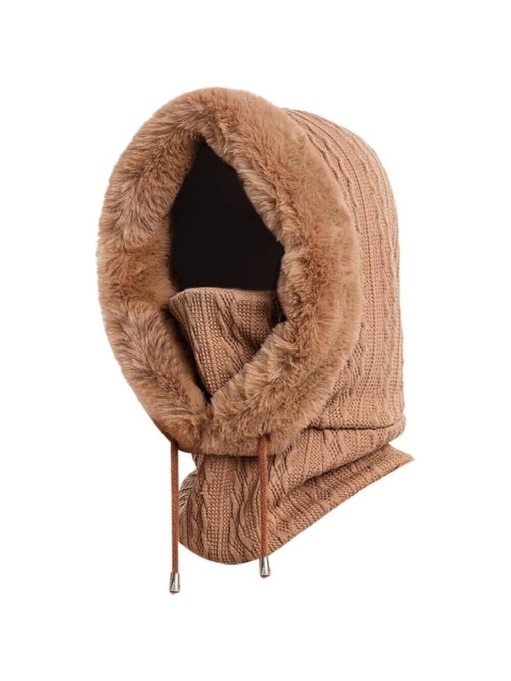 Women Khaki Polyester Warm Thick Fluff Beanie Adult Neck Face Winter Balaclava